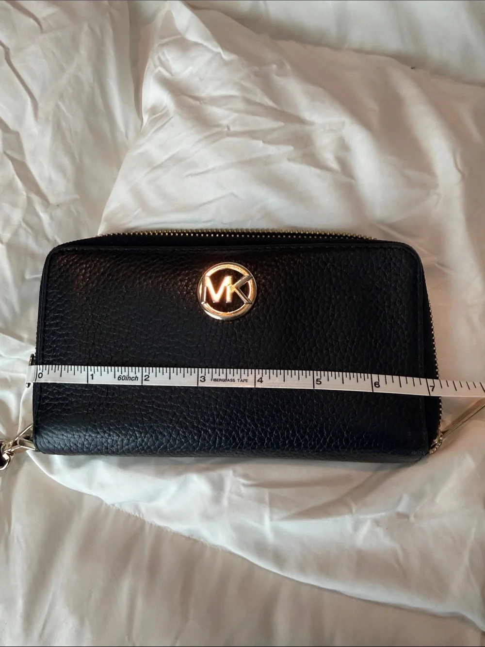 Michael Kors Black Pebbled Leather Wristlet Clutch with MK Logo